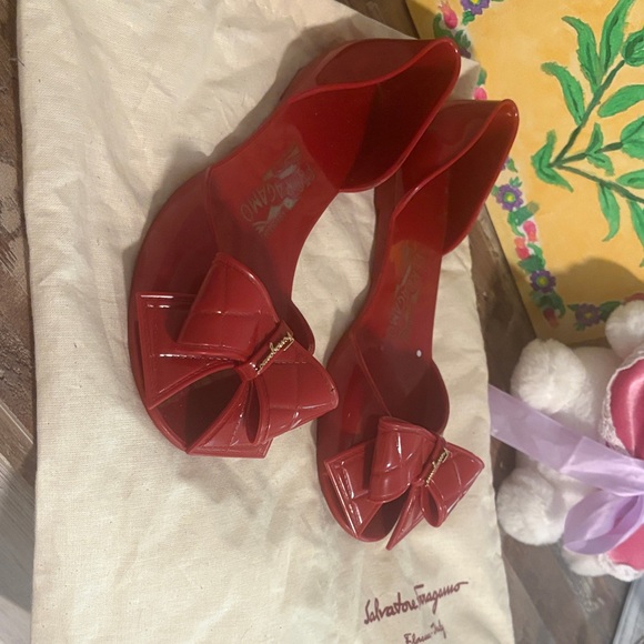 Salvatore Ferragamo Shoes - Salvatore Ferragamo Red Patent Flats with Bow
